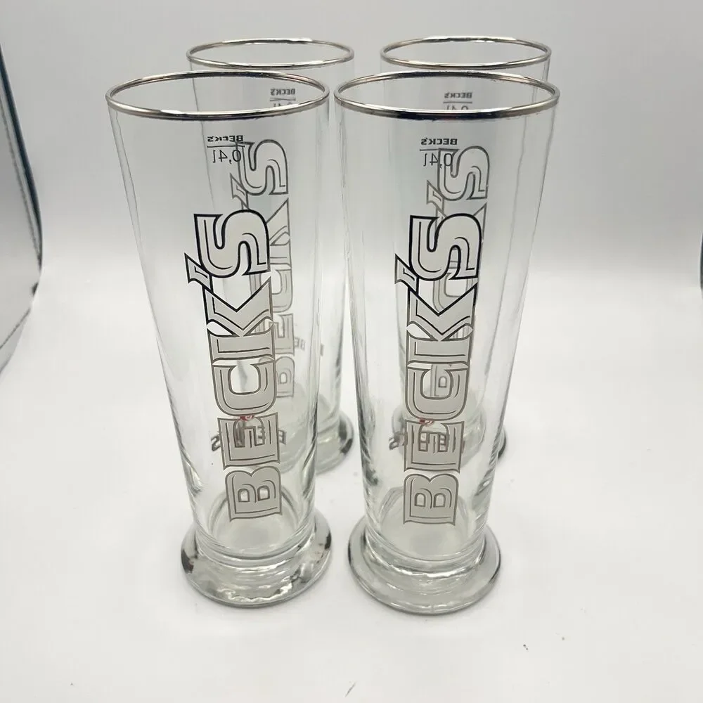BECK’S  Set Of 4 Beer Glasses 0.4L Bar Pub Tall Glass Becks